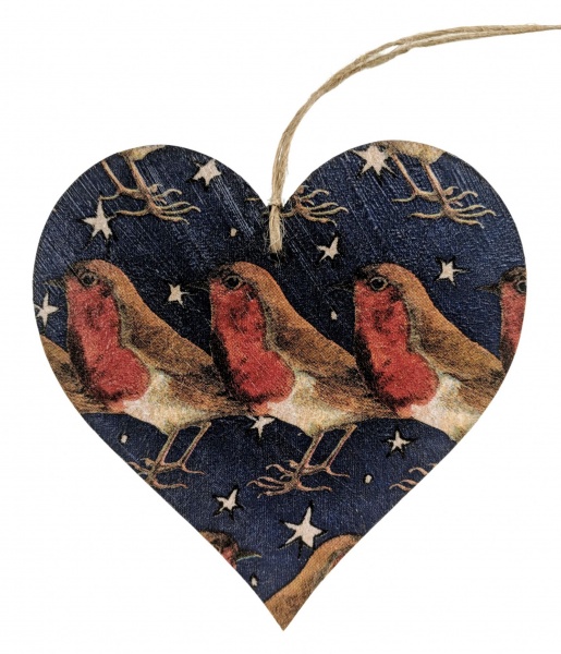 10cm Hanging Heart in Emma Bridgewater Robin in a Starry Night