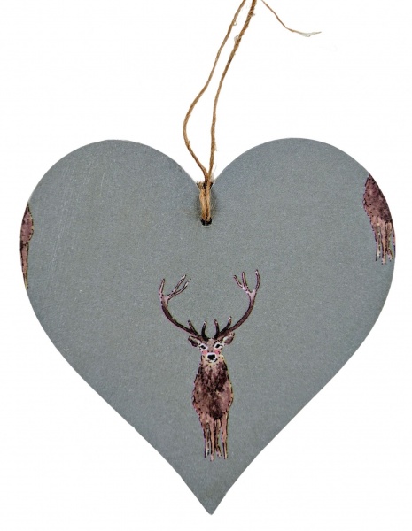 10cm Hanging Heart in Sophie Allport Highland Stag