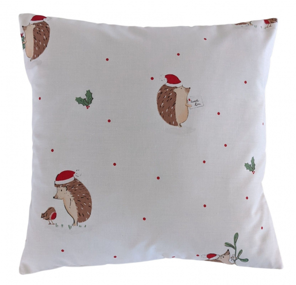 16'' Christmas Robin and Hedgehog Cushion Cover