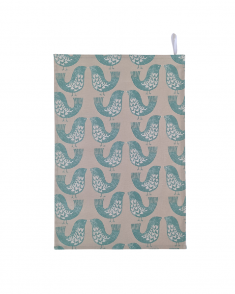 Aqua Blue Scandi Birds Tea Towel