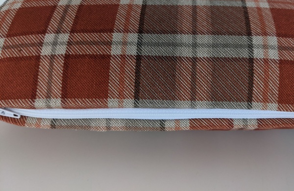 Autumn Orange Grey Tartan Check Linen Look Cushion Cover 14'' - 26''