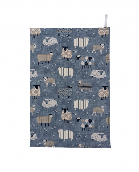 Baa Baa Sheep Tea Towel Denim Blue
