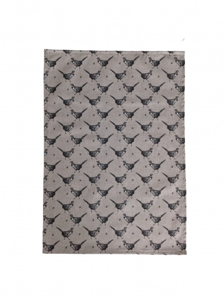 Black Pheasant Linen Look Tea Towel