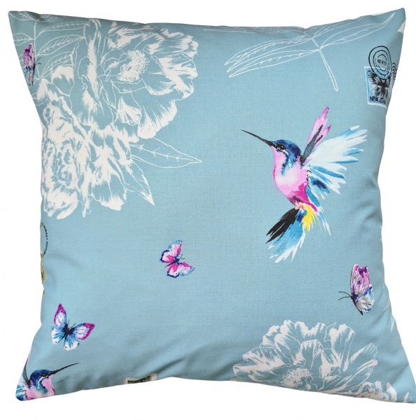 Blue Hummingbird and Butterfly Cushion Cover 16''