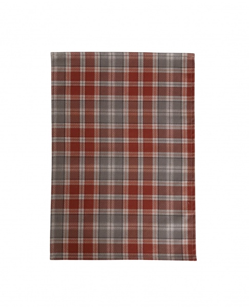 Burnt Orange Grey Tartan Check Tea Towel