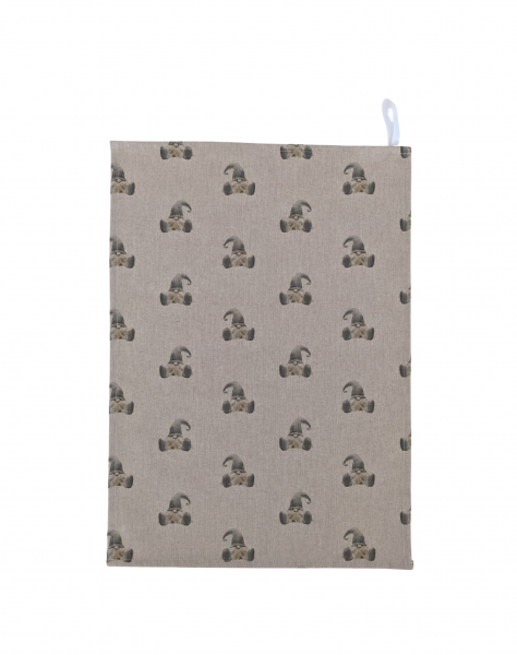 Christmas Gonk Gnome Elf Grey Linen Look Tea Towel