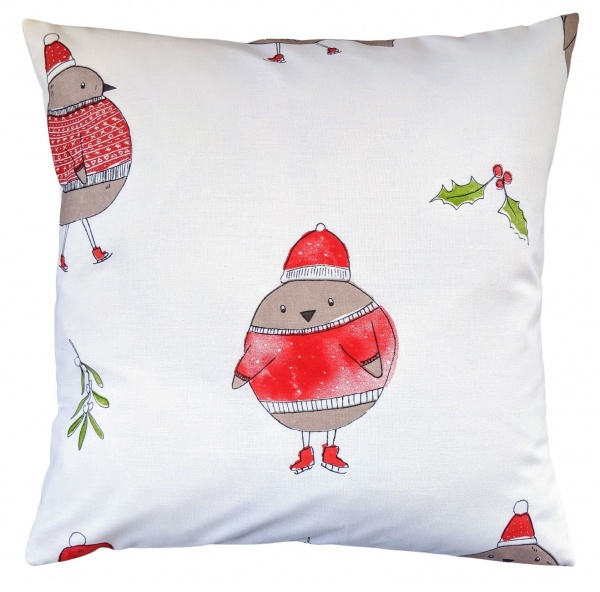Cushion Cover in Catherine Lansfield White Robin 16''