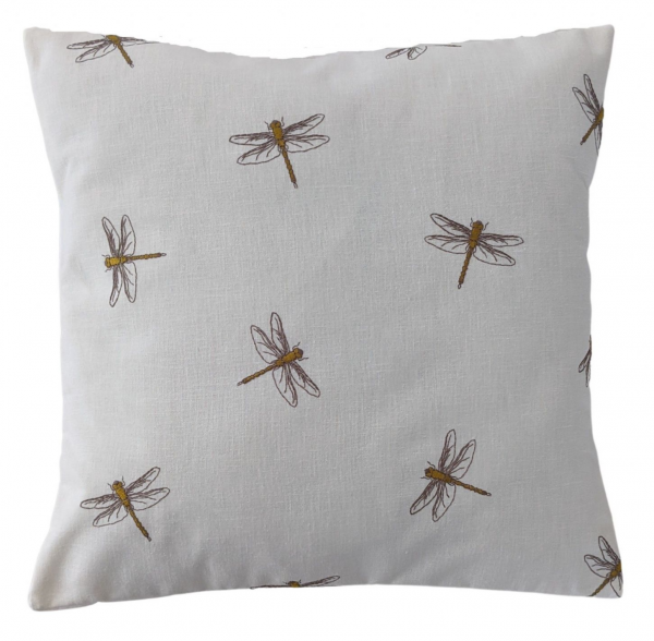 Cushion Cover in Clarke and Clarke Embroidered Dragonfly Ochre Yellow 14'' 16'' 18'' 20'' 22'' 24'' 26''