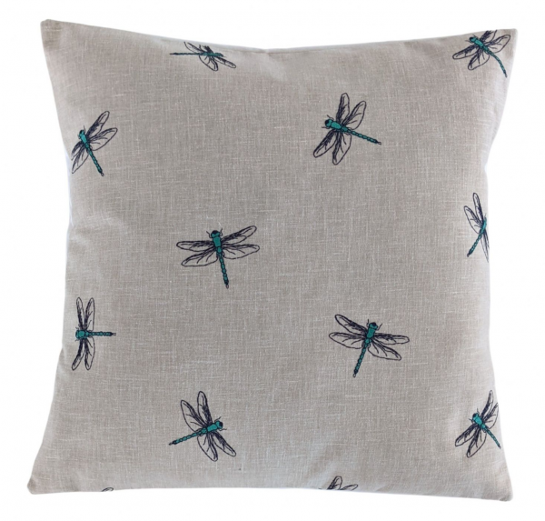Cushion Cover in Clarke and Clarke Embroidered Dragonfly Teal 14'' 16'' 18'' 20'' 22'' 24'' 26''