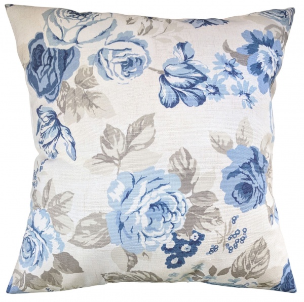 Cushion Cover in Clarke and Clarke Genevieve Roses Chambray Blue 14'' 16'' 18'' 20'' 22'' 24'' 26''