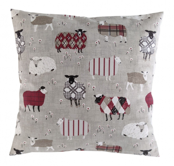 Cushion Cover in iLiv Baa Baa Sheep Red Grey 14'' 16'' 18'' 20'' 22'' 24'' 26''