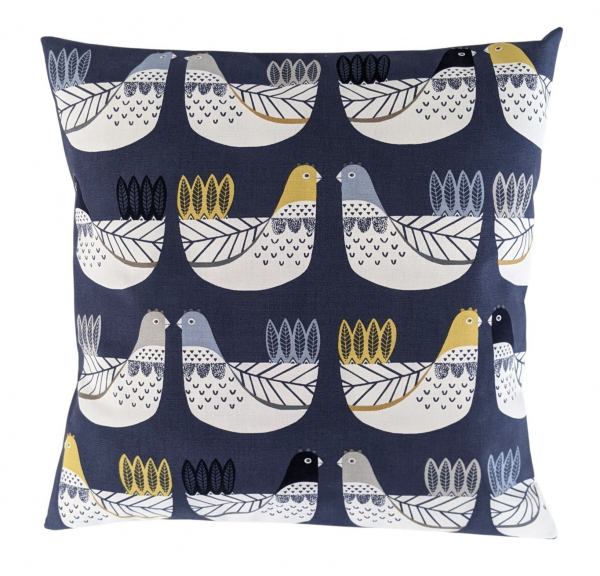 Cushion Cover in iLiv Scandi Chickens Navy Blue Ochre Yellow 14'' 16'' 18'' 20'' 22'' 24'' 26''