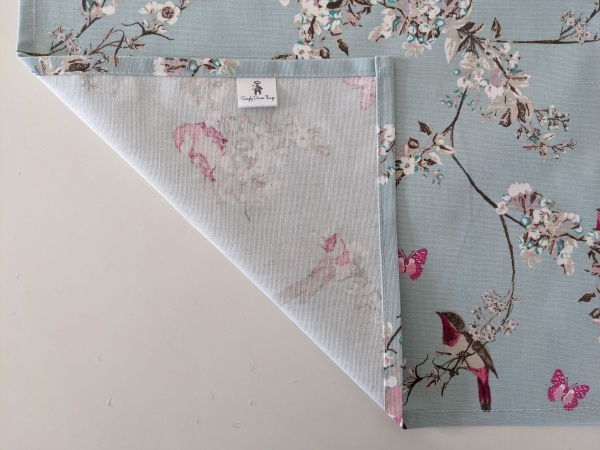 Duckegg Blue and Pink Beautiful Birds and Butterflies Table Runner 100-250cm