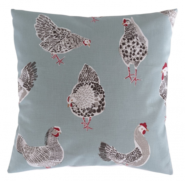 Duckegg Blue Chickens and Cockerels Cushion Cover 14'' 16'' 18'' 20'' 22'' 24'' 26''