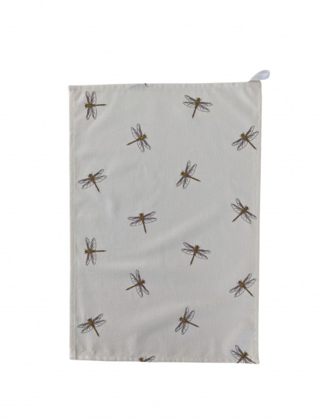 Embroidered Ochre Yellow Dragonfly Tea Towel