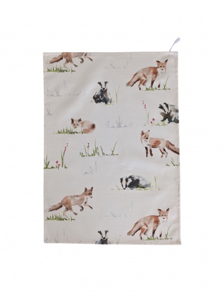 Fox and Badger Tea Towel