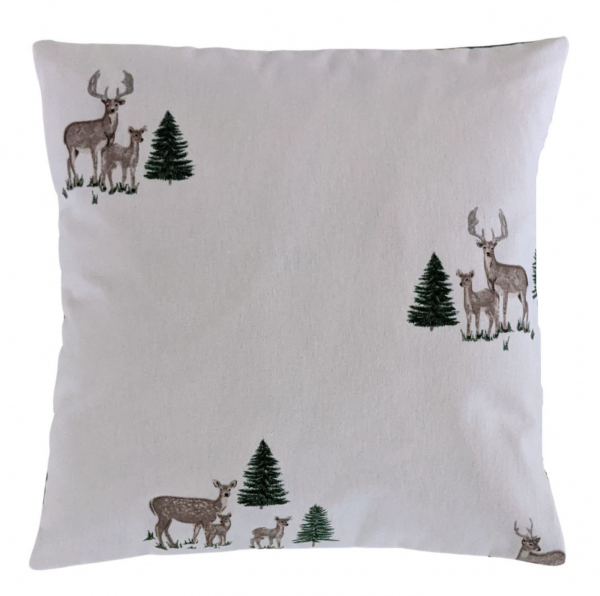 Green Tartan Stag/Deer and Christmas Tree Cushion Cover 16''