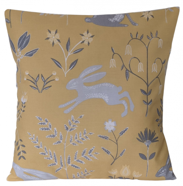 Grey and Yellow Rabbits Cushion Cover 16''