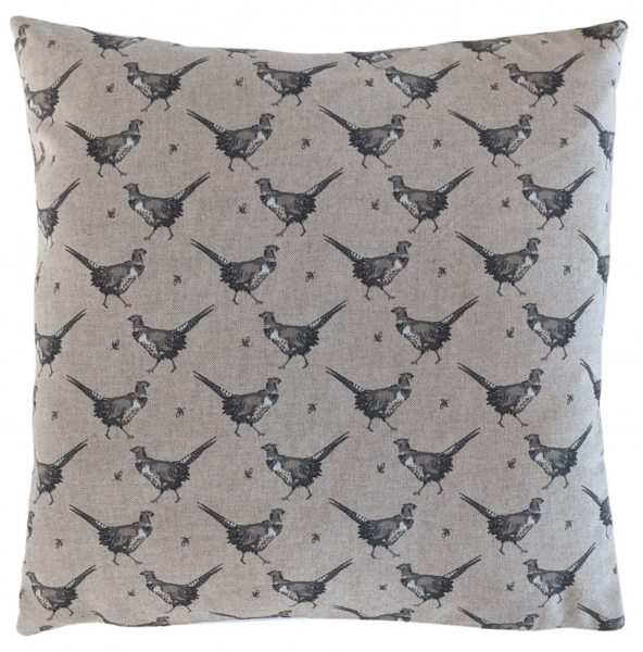 Grey Black Pheasant Linen Look Cushion Cover 14'' 16'' 18'' 20'' 22'' 24'' 26''