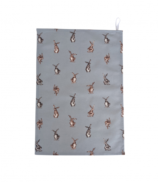 Grey Blue Hare Tea Towel