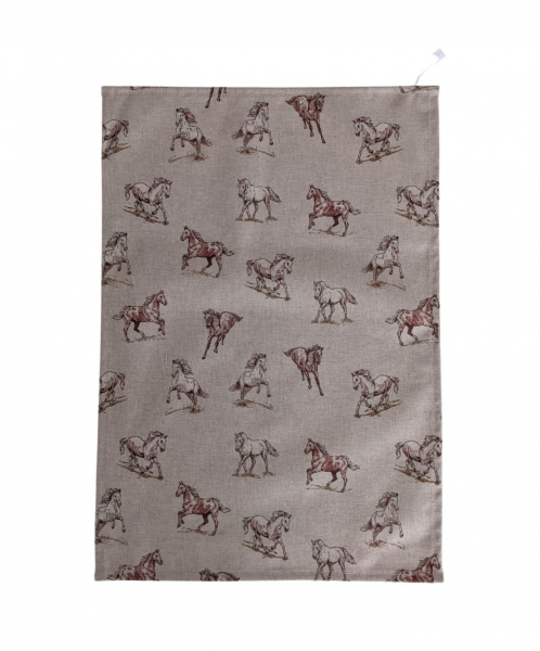 Horse Riding Linen Look Tea Towel