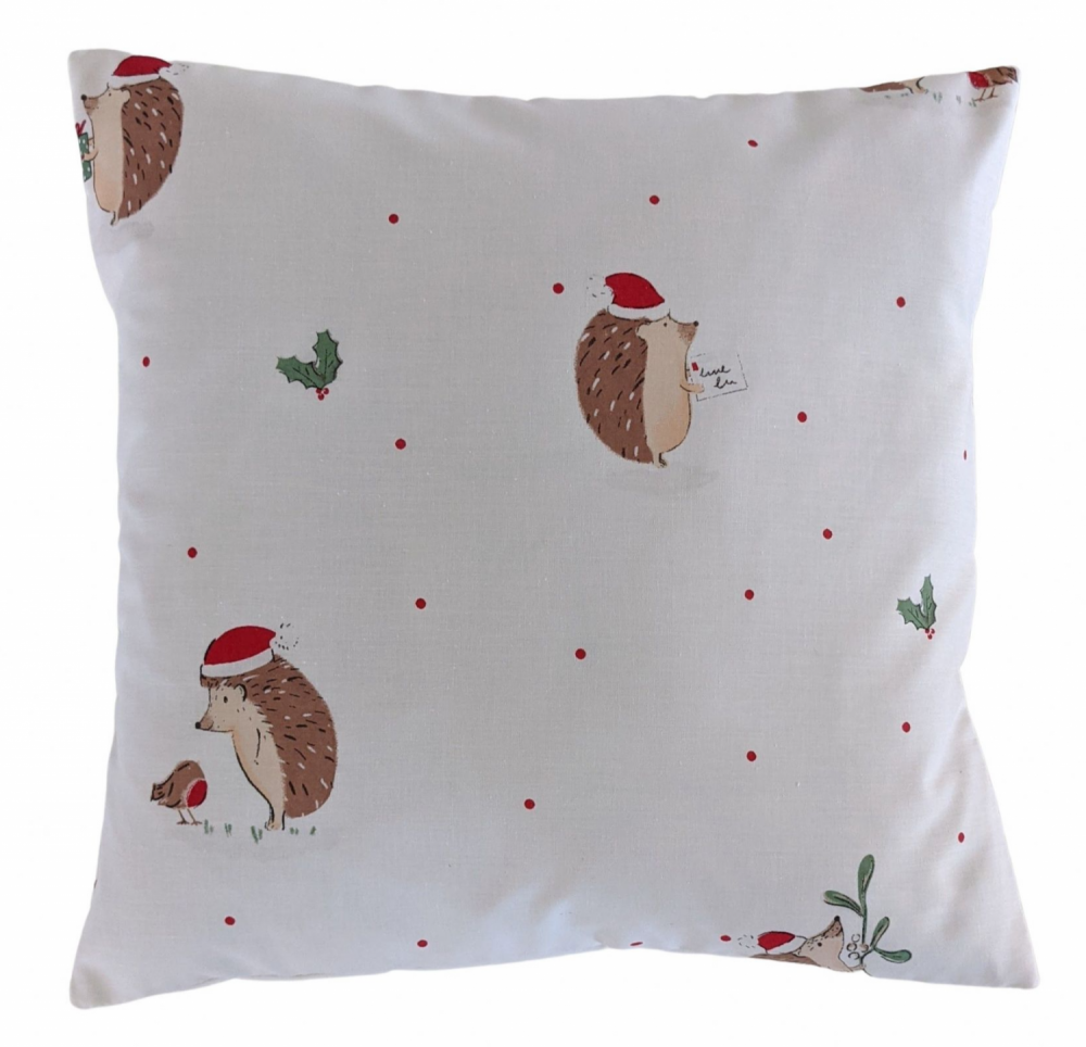 16'' Christmas Robin and Hedgehog Cushion Cover
