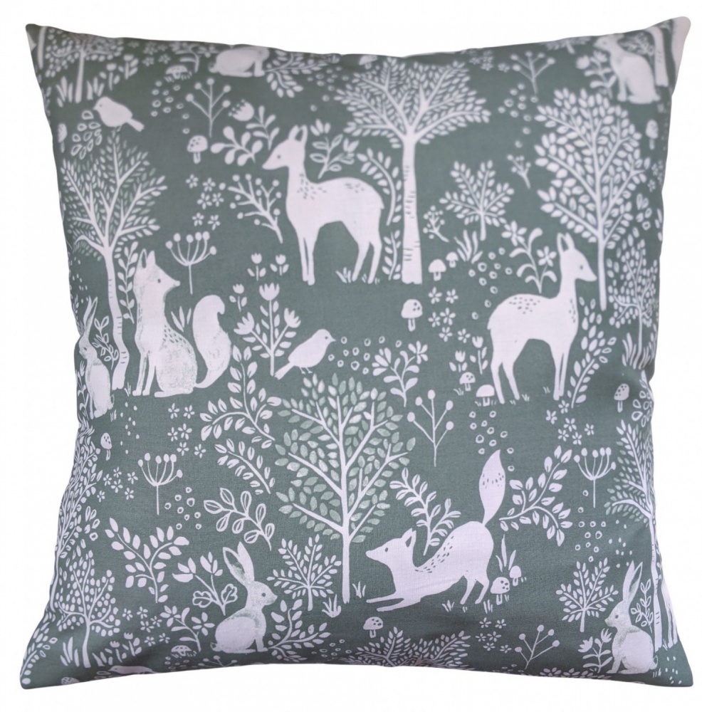16'' Cushion Cover in Green Woodland Animals