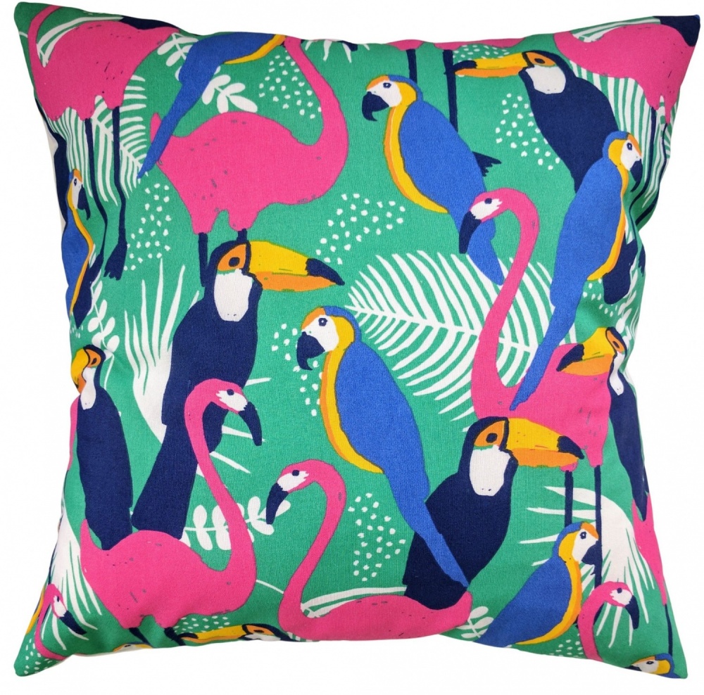 16'' Tropical Toucan Flamingo and Parrot Cushion Cover