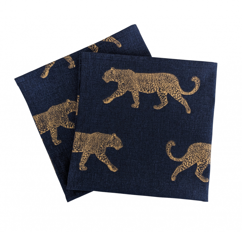 Navy Blue and Gold Leopard Cotton Napkins