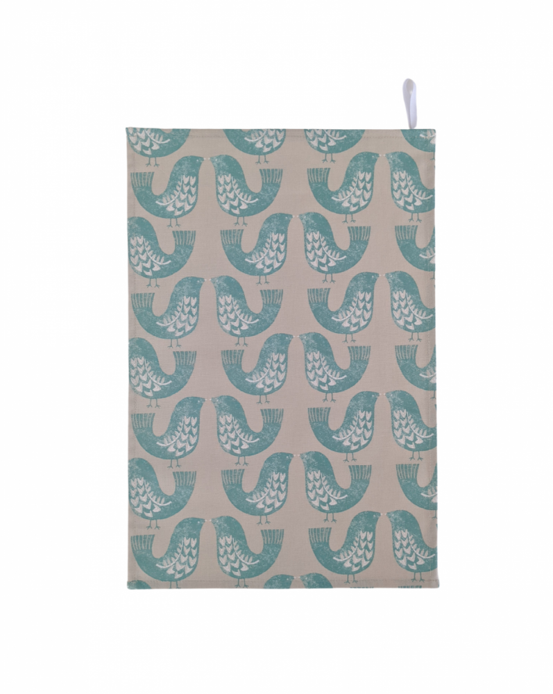 Aqua Blue Scandi Birds Tea Towel