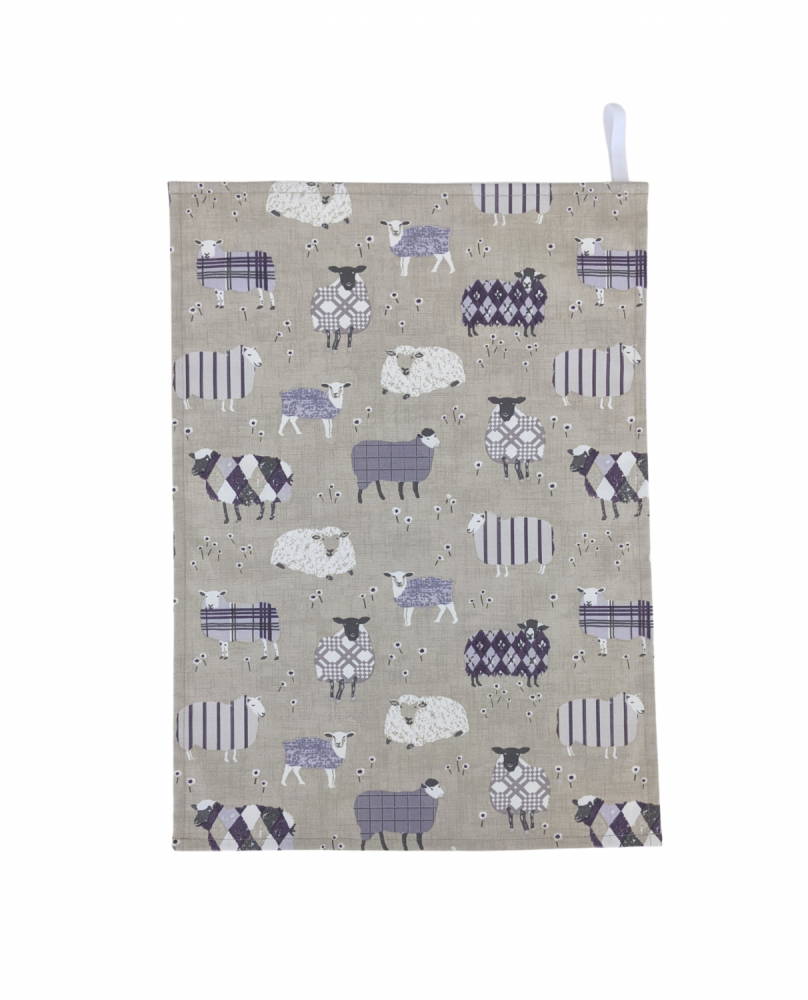 Baa Baa Sheep Tea Towel Grey Lavender