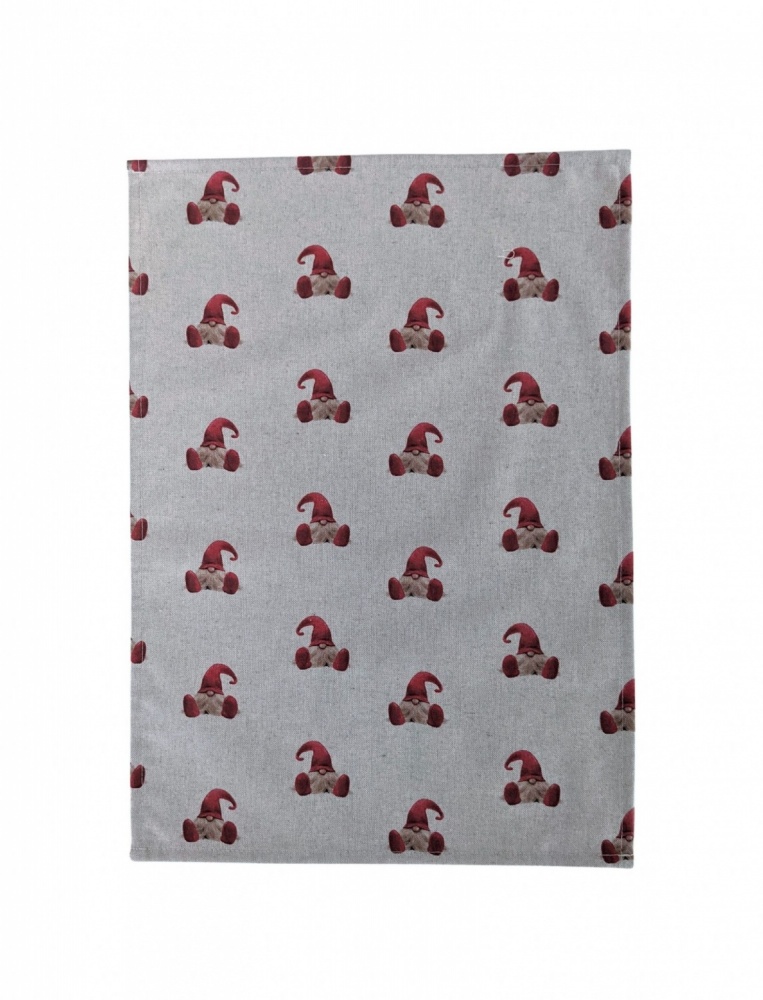 Christmas Gonk Gnome Elf Red Linen Look Tea Towel