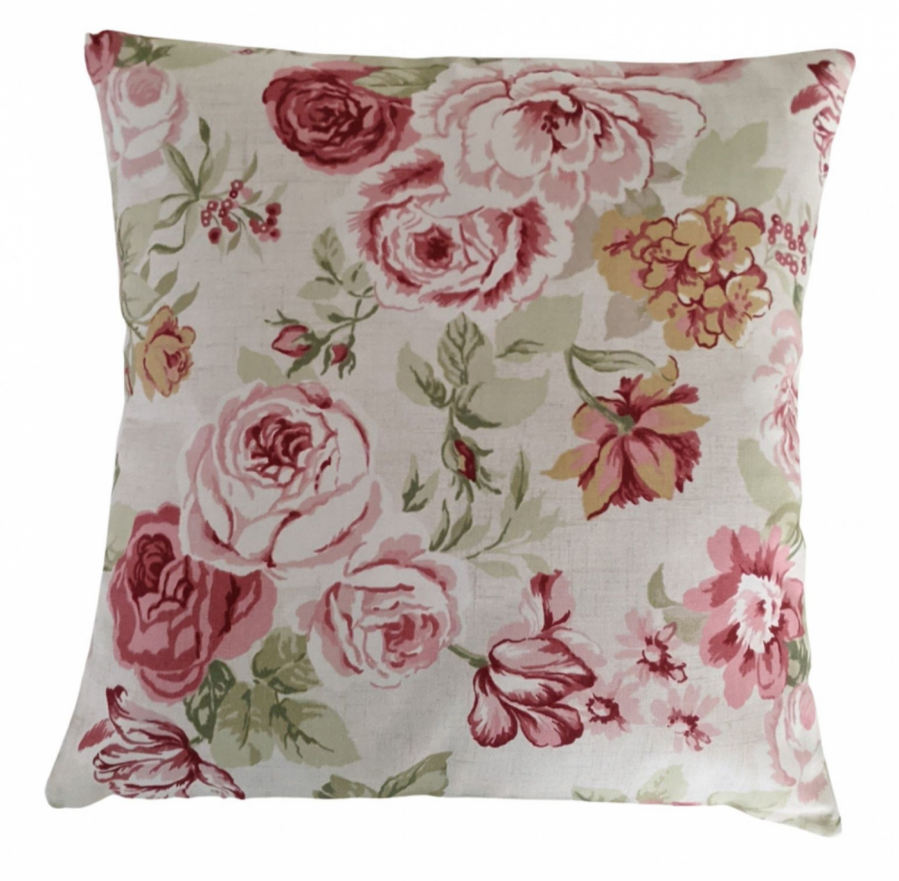 Cushion Cover in Clarke and Clarke Genevieve Roses Orange Red 14'' 16'' 18'' 20'' 22'' 24'' 26''
