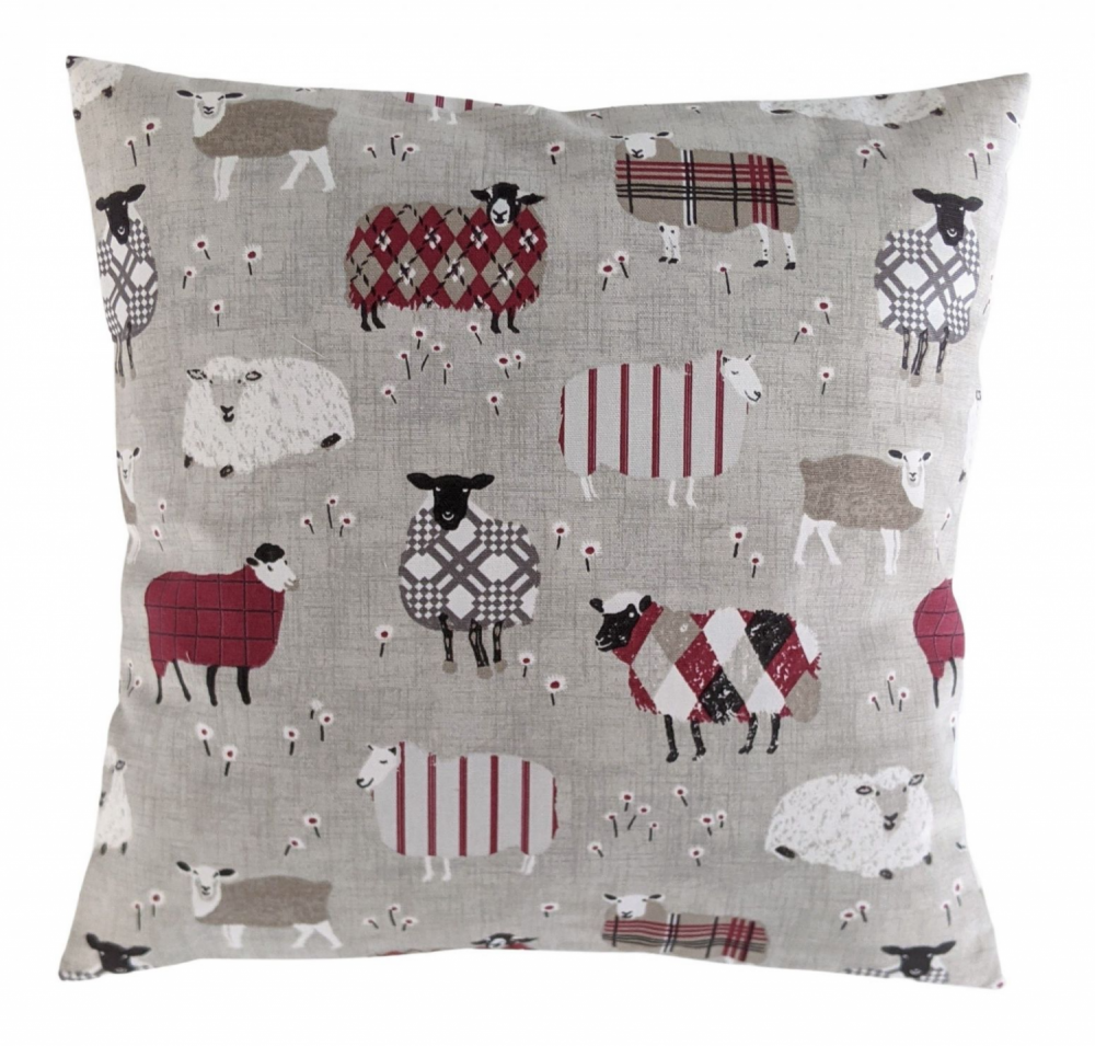 Cushion Cover in iLiv Baa Baa Sheep Red Grey 14 34 16 34 18 34
