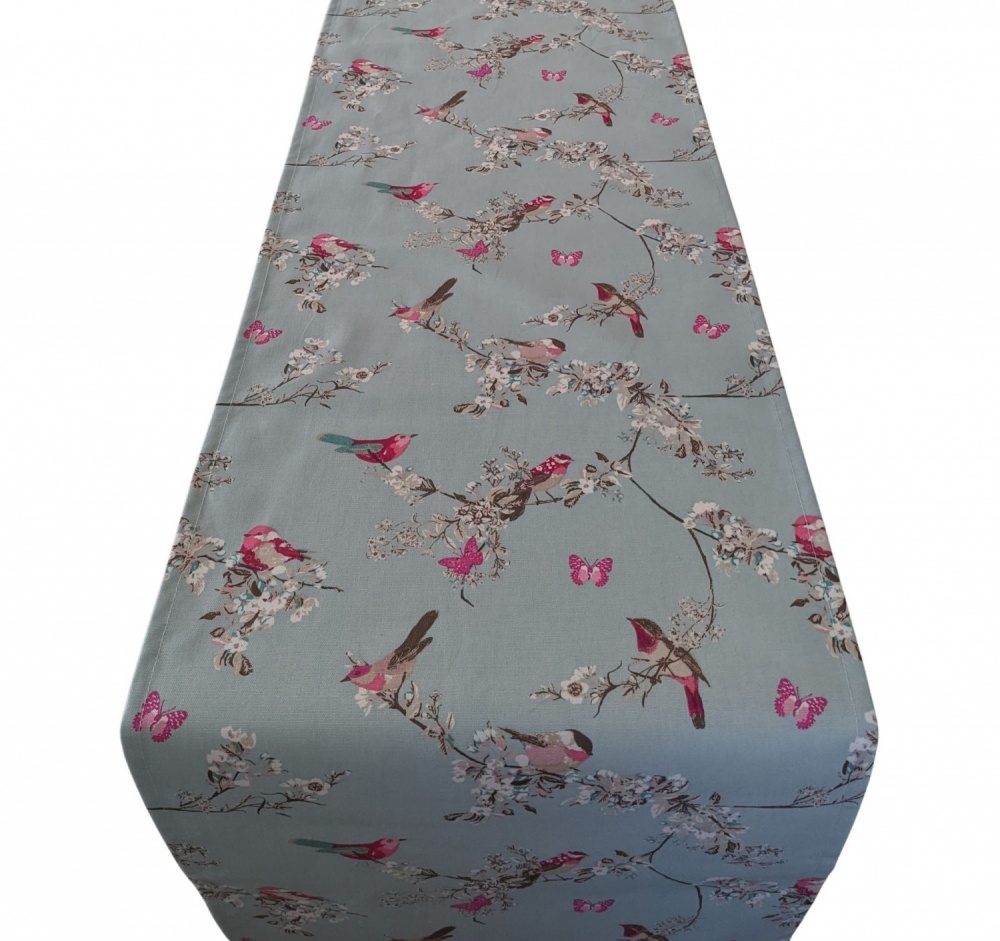 Duckegg Blue and Pink Beautiful Birds and Butterflies Table Runner 100-250cm