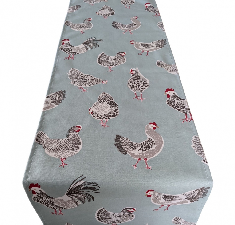Duckegg Blue Chickens and Cockerels Table Runner 100-250cm