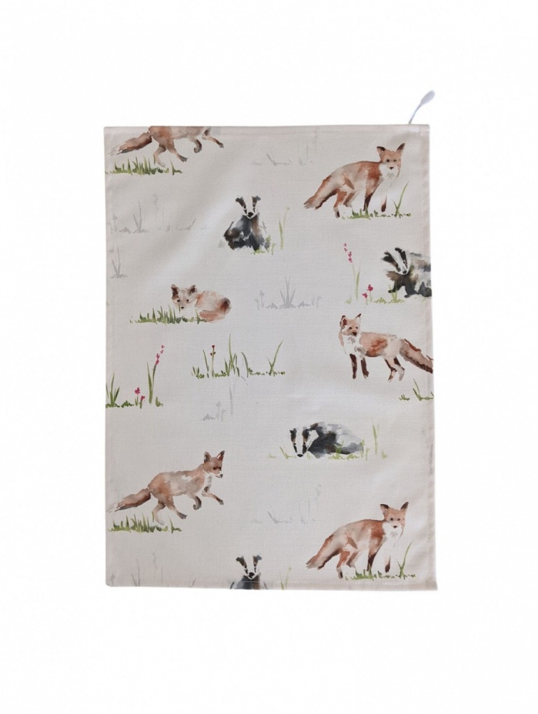 Fox and Badger Tea Towel