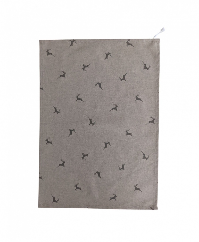 Grey Leaping Stags Tea Towel