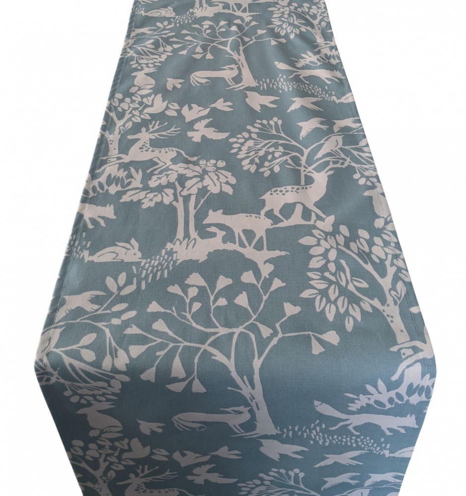 Ice Blue Woodland Creatures Table Runner 100-250cm