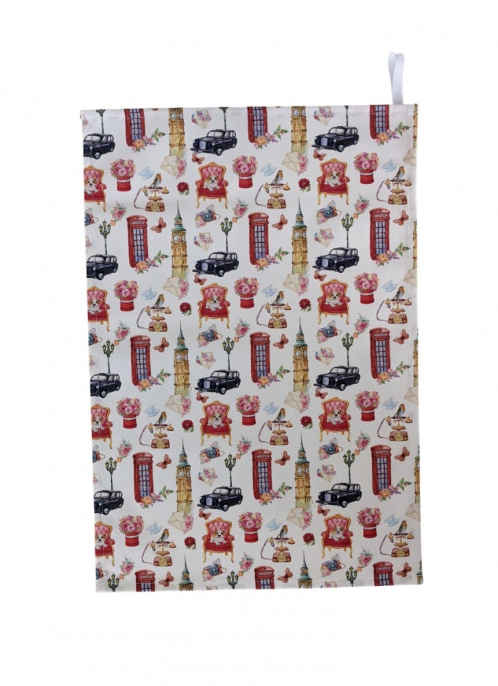 London Themed British Tea Towel White