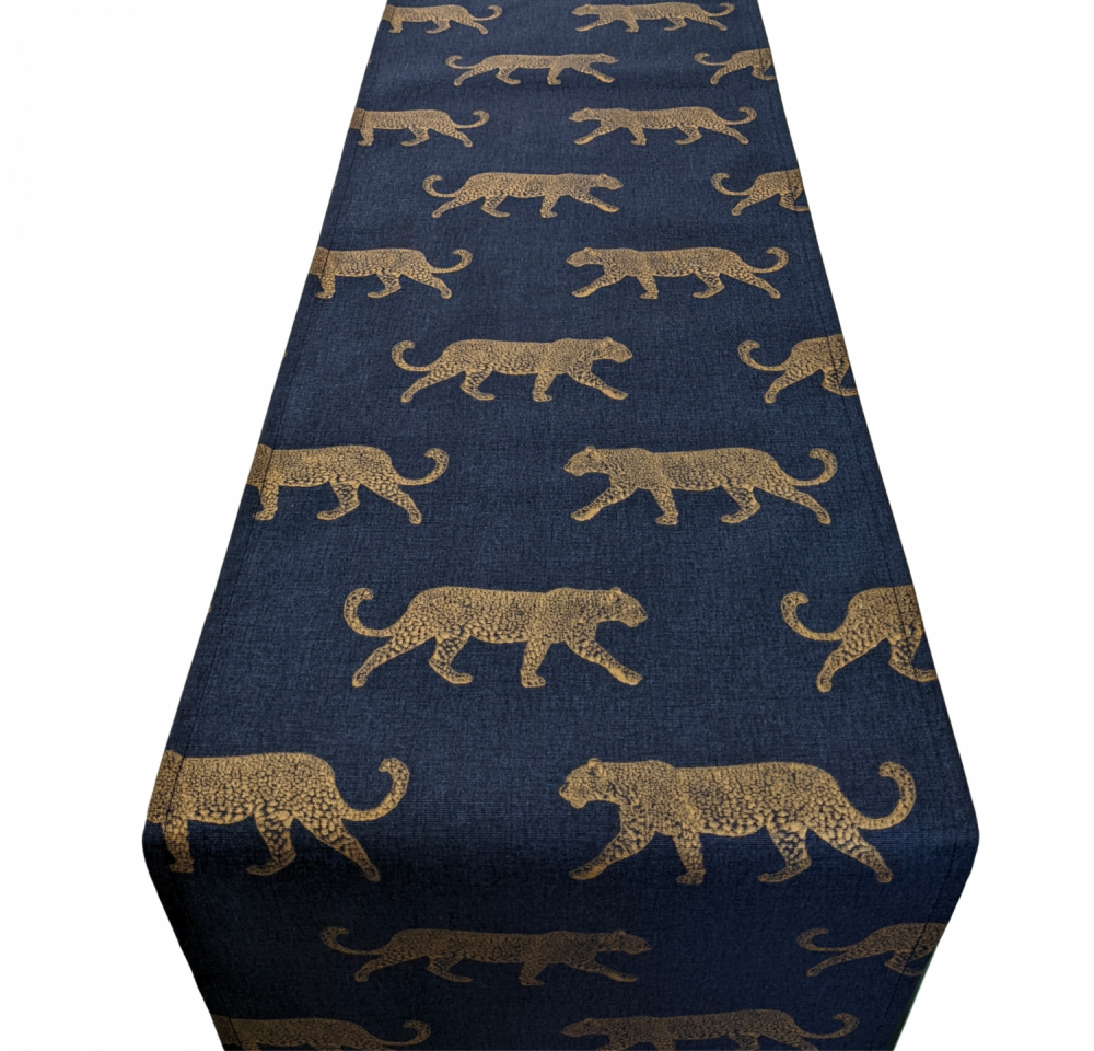 Navy Blue and Gold Leopard Table Runner 100-250cm