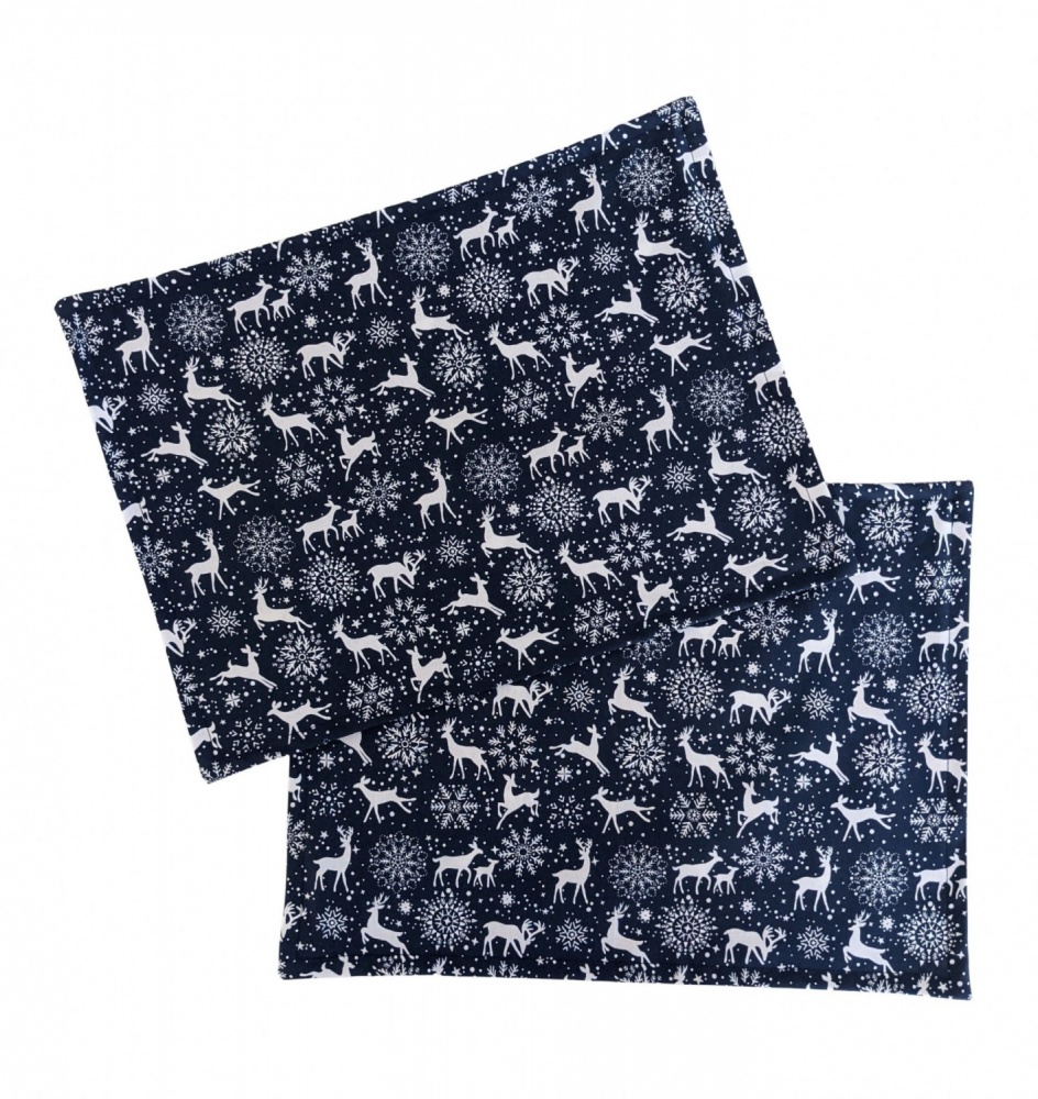 Navy Blue and White Stag and Snowflake Christmas Placemats