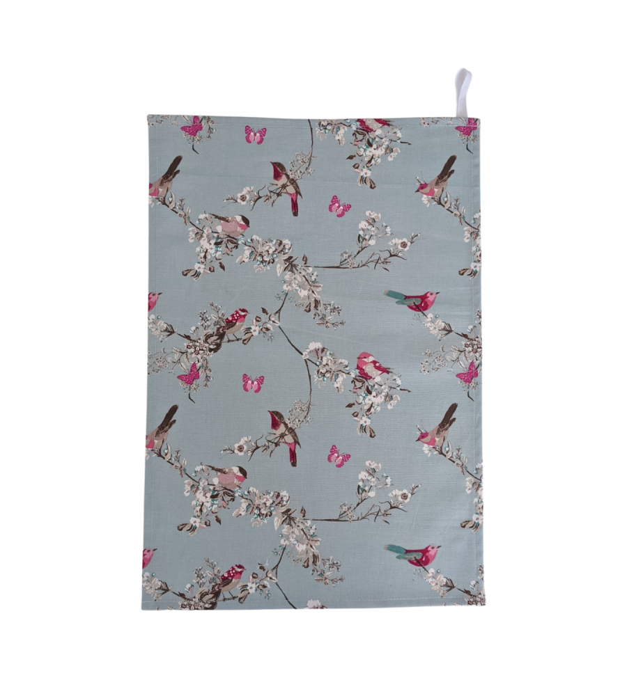 Pink and Duckegg Blue Beautiful Birds Tea Towel