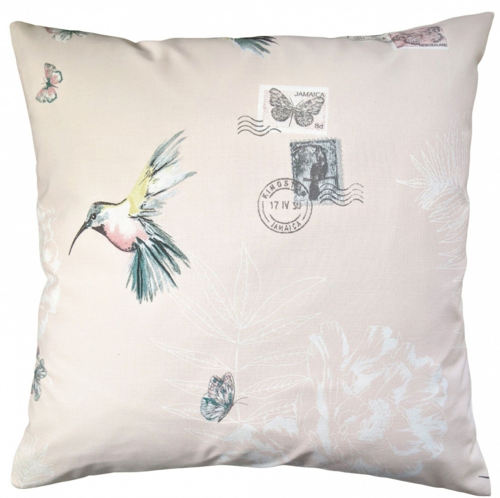 Pink Hummingbird and Butterfly Cushion Cover 16''