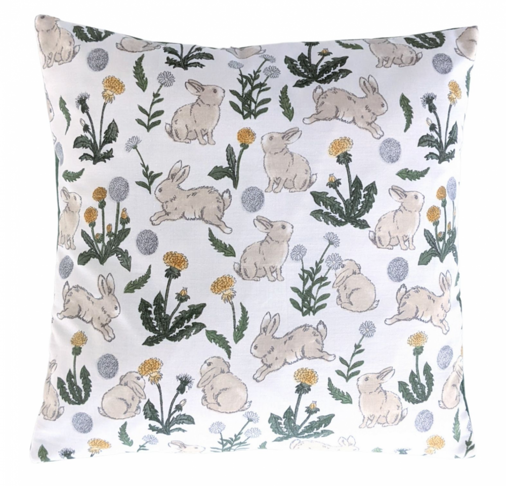 Rabbit and Dandelion Spring Cushion Cover 16''