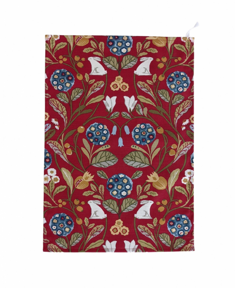 Red Rabbits Tea Towel