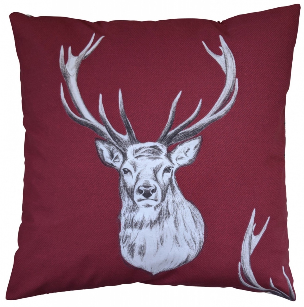 Red Stag/Deer and Tartan Cushion Cover 16'' x 16''
