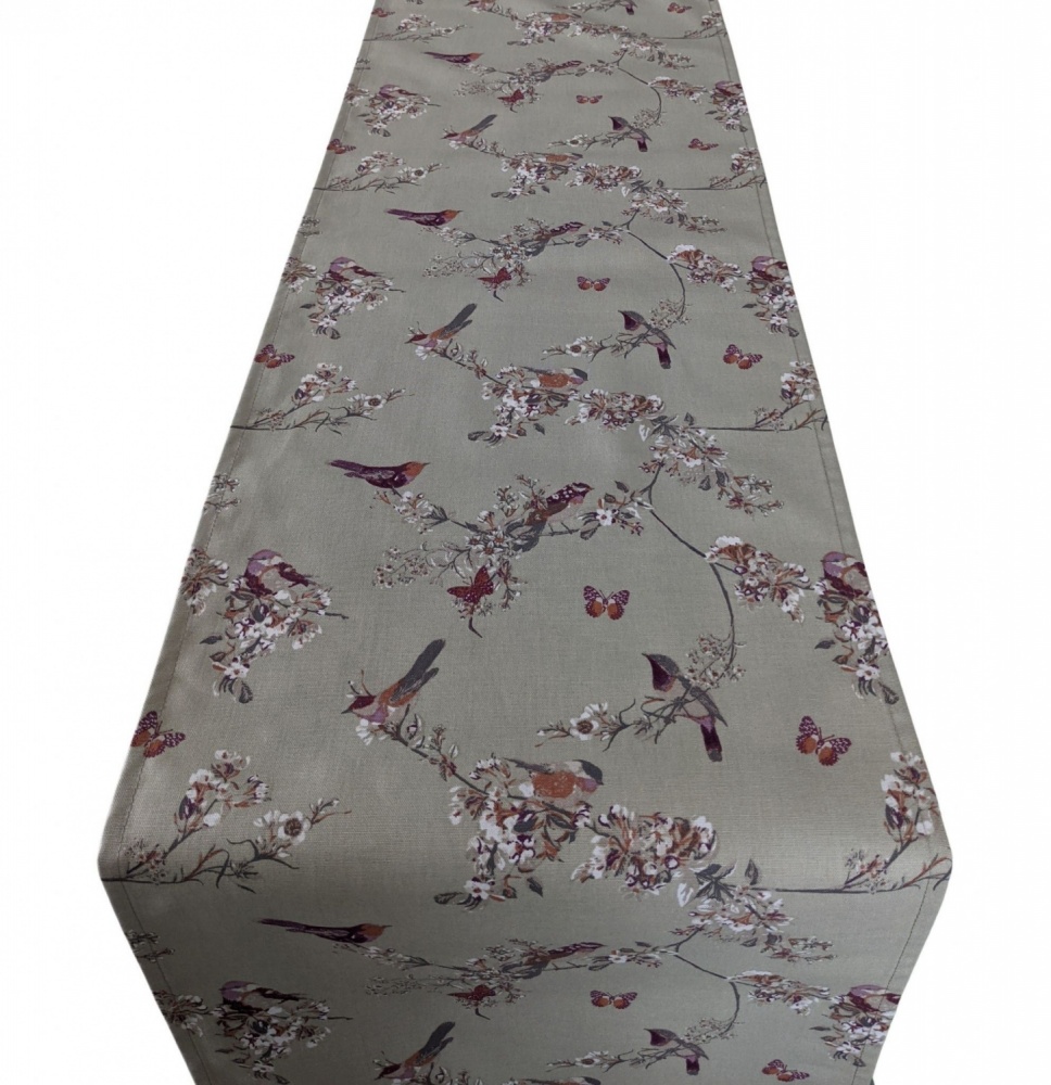 Sage Green and Purple Beautiful Birds and Butterflies Table Runner 100-250cm