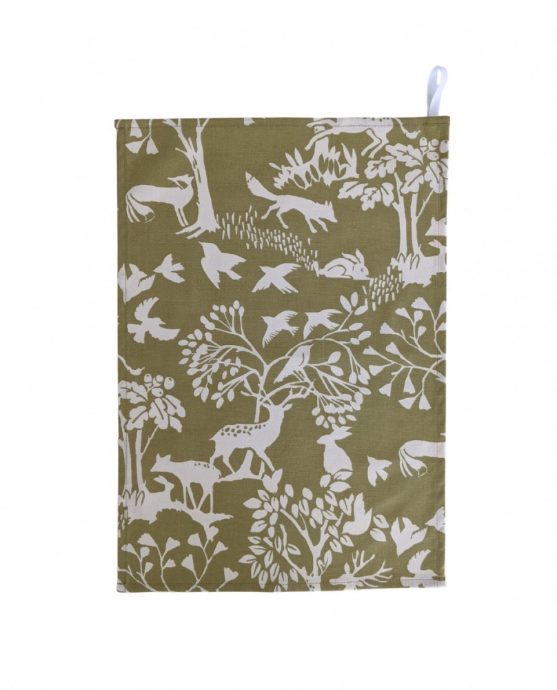 Sage Green Woodland Animals Tea Towel