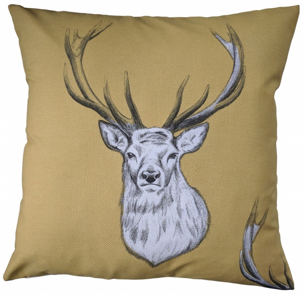 Stag/Deer and Ochre Yellow Tartan Cushion Cover 16'' x 16''